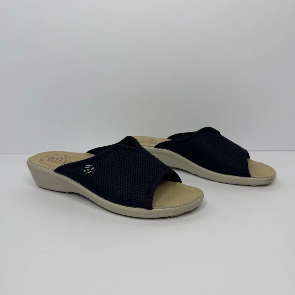 Fly Flot Made in Italy Anatomical Comfort Slide Sandals Navy Mesh EU 38 US 7.5